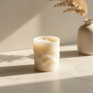 Handcrafted Ribbed Pillar Soy Wax Candle - Minimalist Decor